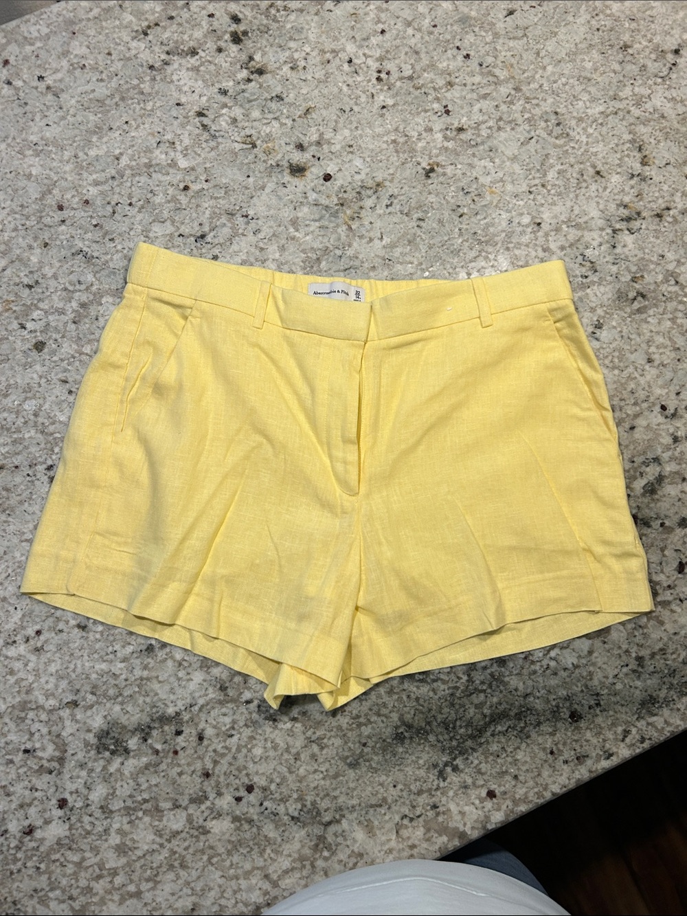 Abercrombie & Fitch Pale Yellow High-Waist Linen Shorts